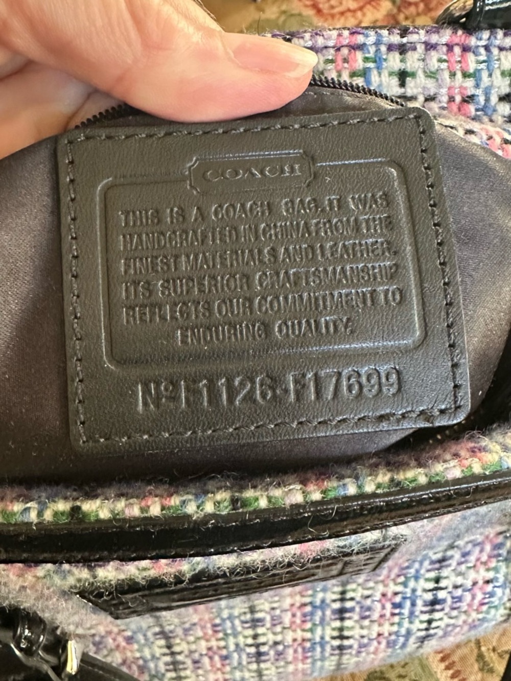 Coach Tweed Plaid Tote F17699 Black Patent Trim Satchel - Picture 4 of 16